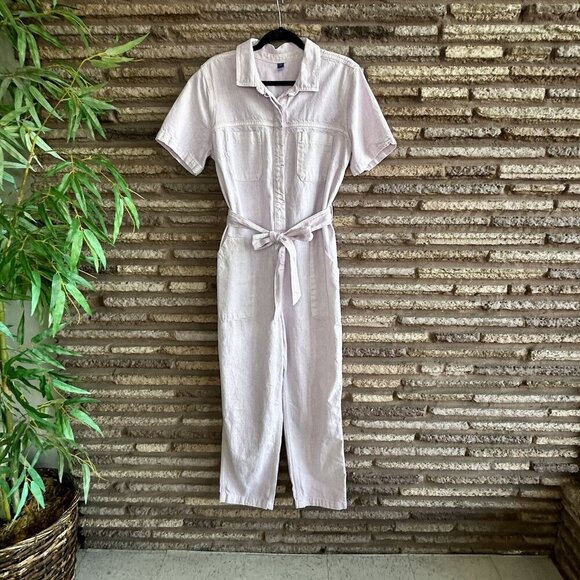Old Navy Lavender Denim Jean Belted Coveralls Jumpsuit Size Large - Picture 11 of 11